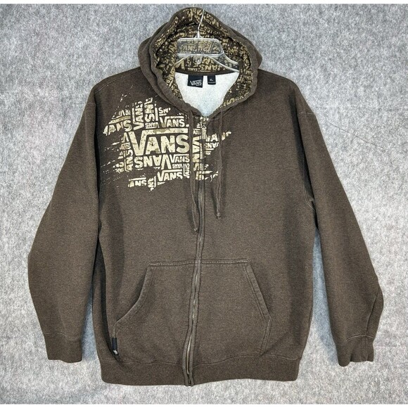 Vintage Vans Hoodie Men's XL Brown Skate Logo Full Zip Grunge Jacket Y2K - Picture 1 of 10